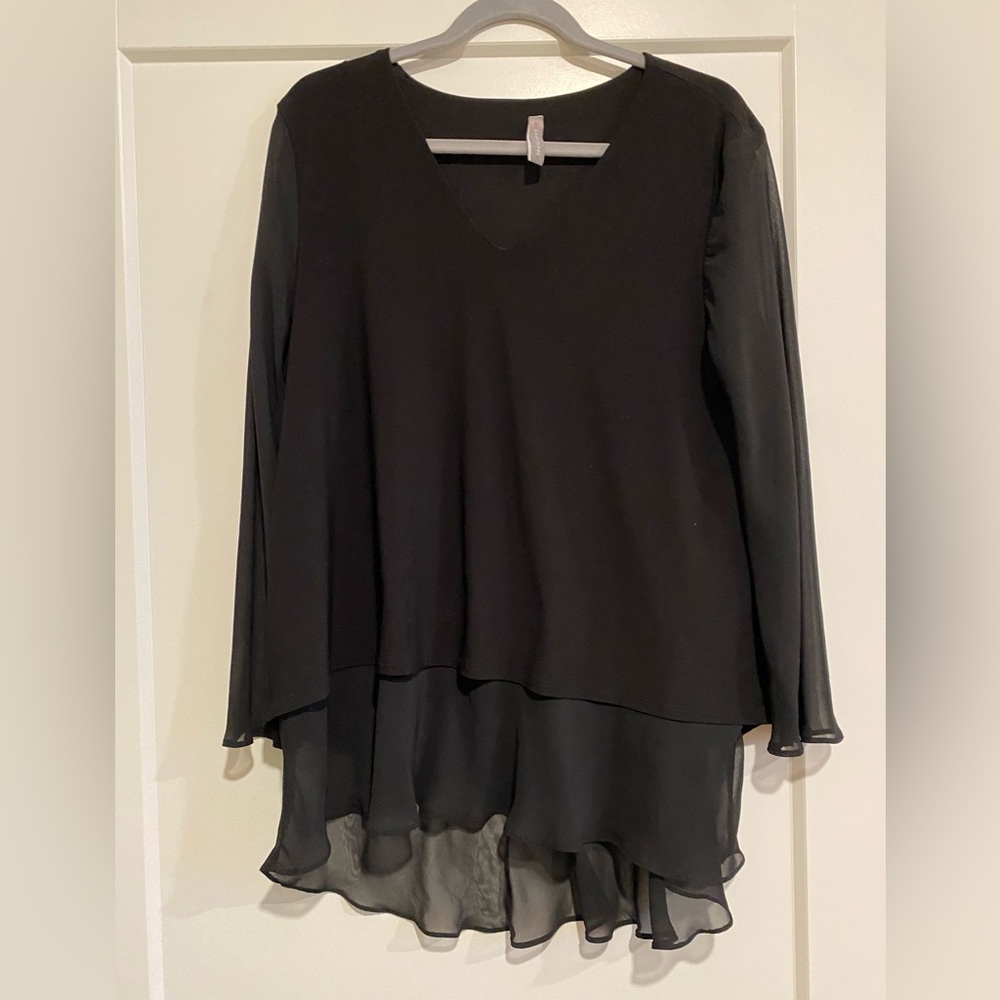 Last Tango Tunic Top with Chiffon Overlay and Sleeves
